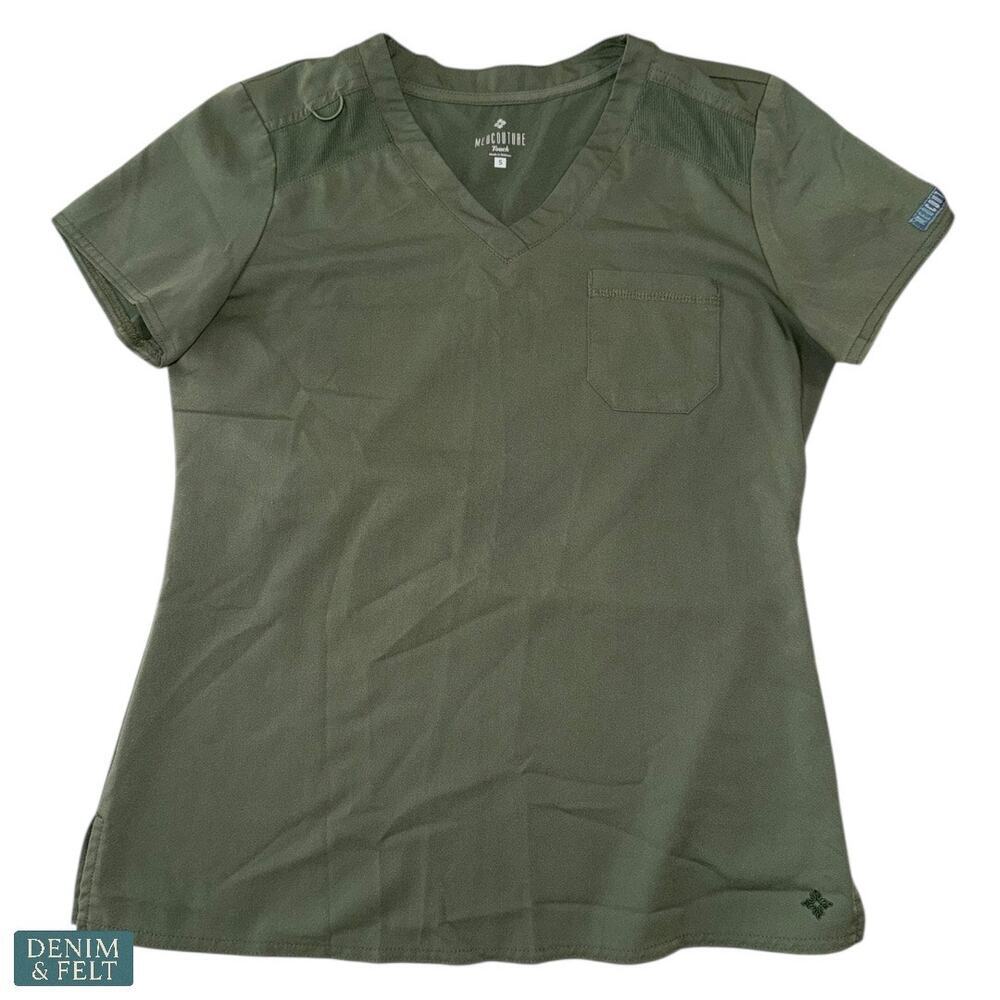 MedCouture Touch Olive Green Scrub Top Modern Workwear Soft Stretch Small - Picture 4 of 7